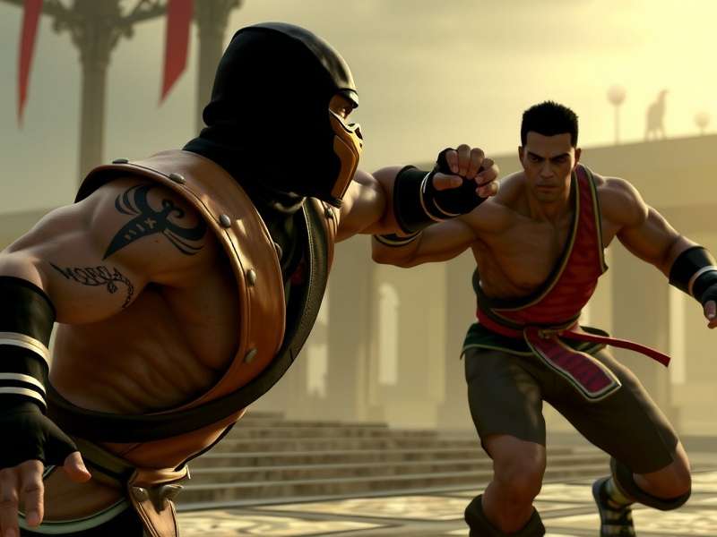 Gameplay screenshot showing Mileena fighting Jax Briggs in the Dead Pool stage