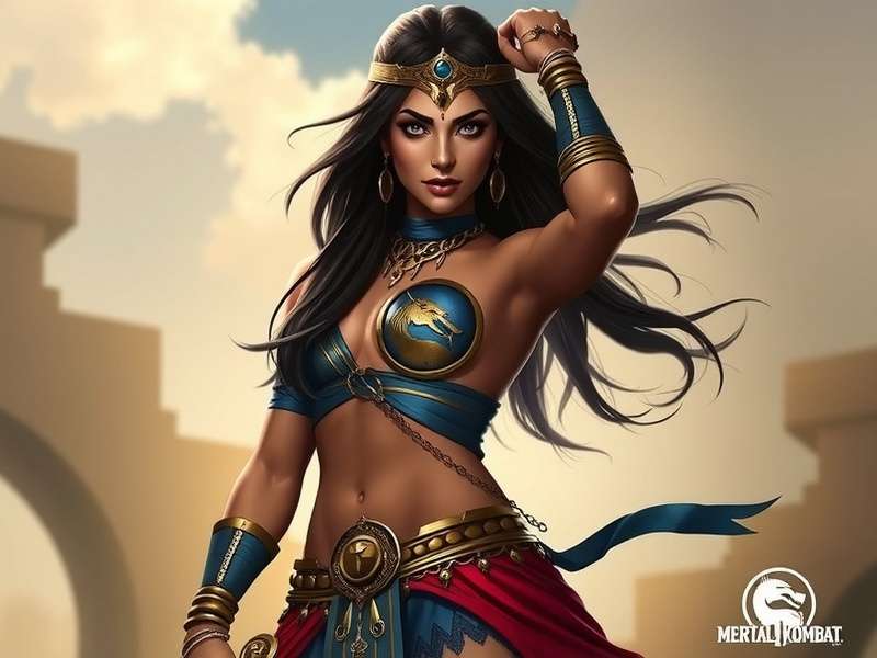 Princess Kitana in Mortal Kombat 11 stance with her signature steel fans