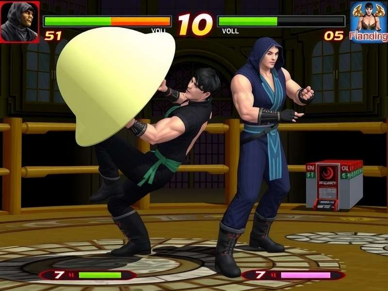 Close-up of a fight stick and in-game combat HUD