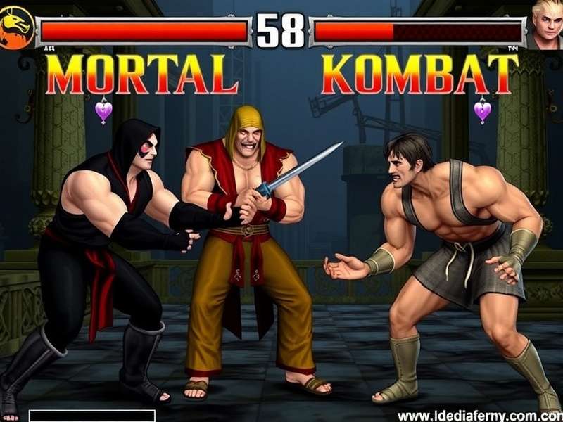 Mortal Kombat 1995 cast group photo featuring Liu Kang, Sonya Blade, and Johnny Cage