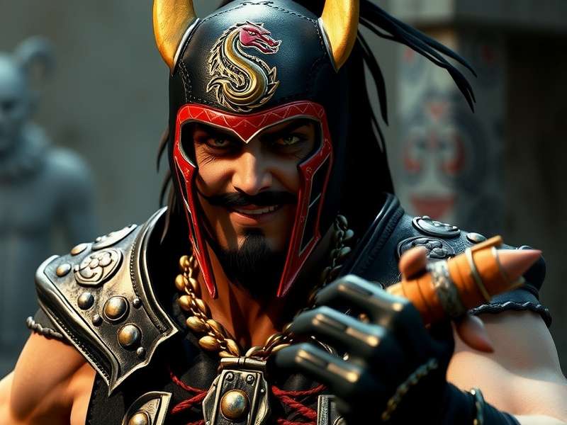 Shao Kahn in 1995 Mortal Kombat movie standing menacingly with his hammer