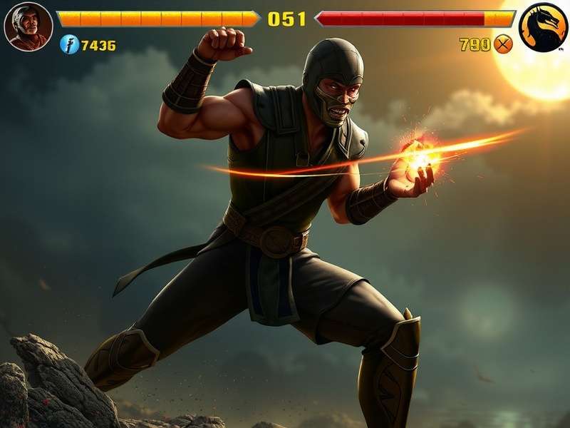 Mortal Kombat Online gameplay screenshot showing Scorpion vs Sub-Zero in the NetherRealm stage
