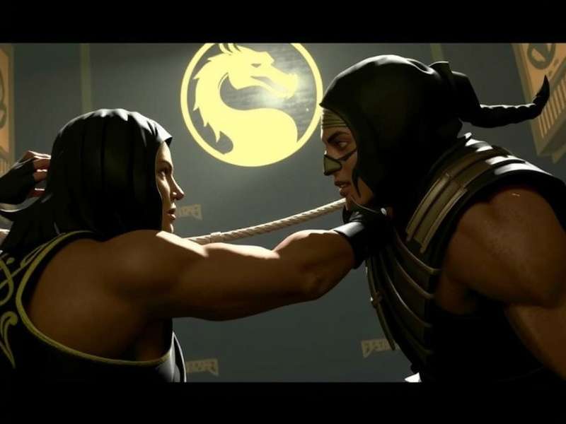 Close-up of Mortal Kombat arcade machine with glowing buttons