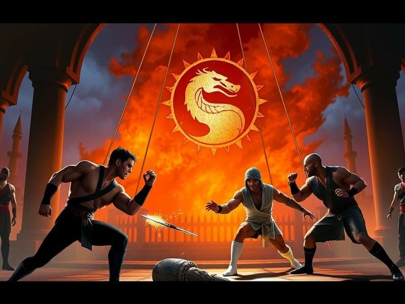 Behind the scenes of Mortal Kombat 1995 showing the Goro animatronic