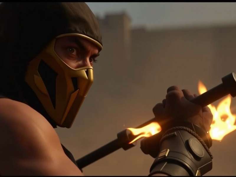 Mortal Kombat 2 movie trailer screenshot showing Sub-Zero and Scorpion fighting