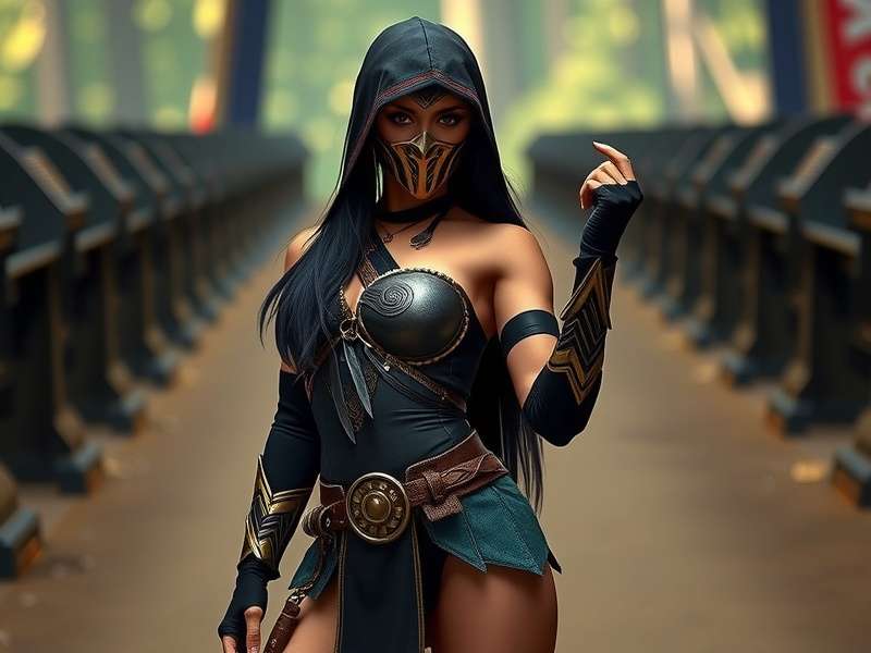 Professional cosplayer crafting Kitana's armor in a workshop