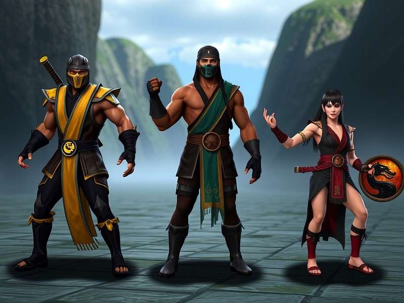 Epic Mortal Kombat character roster collage featuring Scorpion, Sub-Zero, Liu Kang, and Raiden in dynamic poses