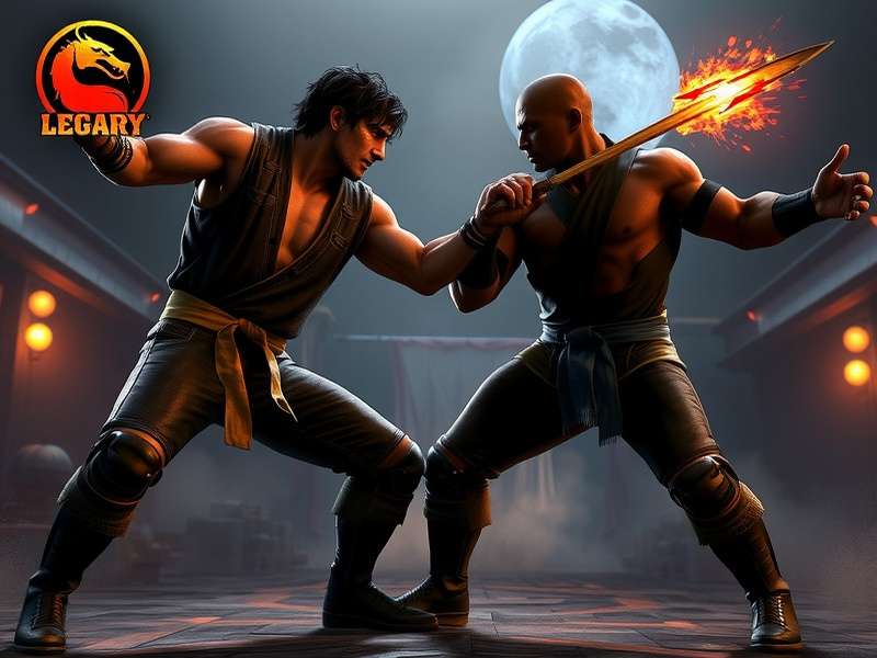 Epic confrontation scene reminiscent of Mortal Kombat tournament