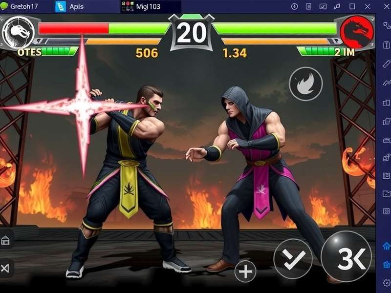 Mortal Kombat Apk gameplay screenshot showing a fight between Scorpion and Sub-Zero