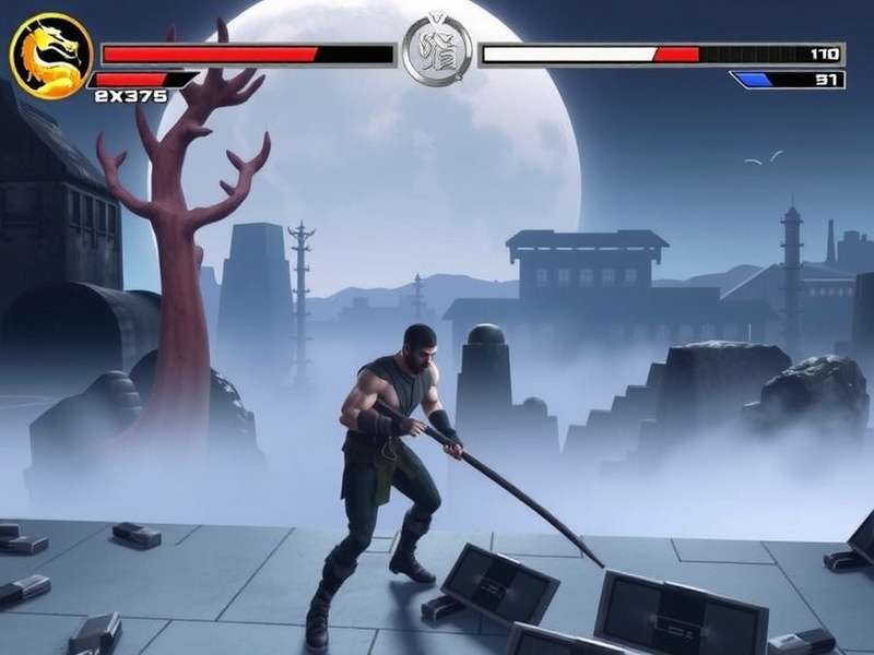 A vinyl record with the Mortal Kombat dragon logo on the label, glowing with red light