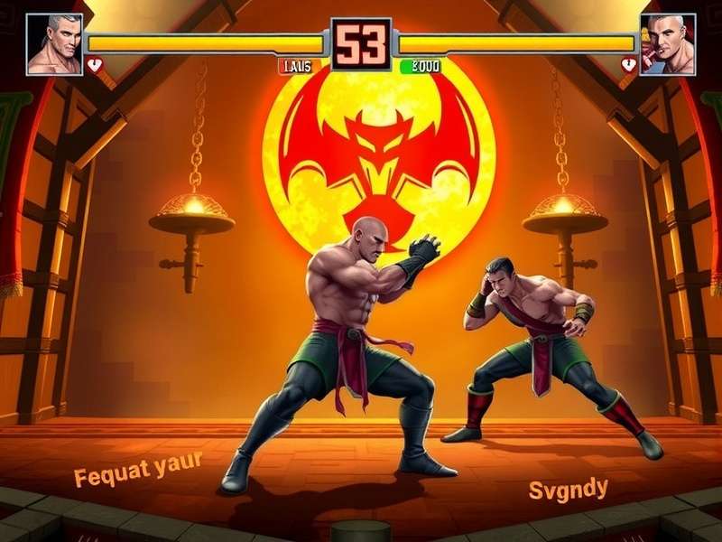 Mortal Kombat arcade cabinet with glowing screen and joystick