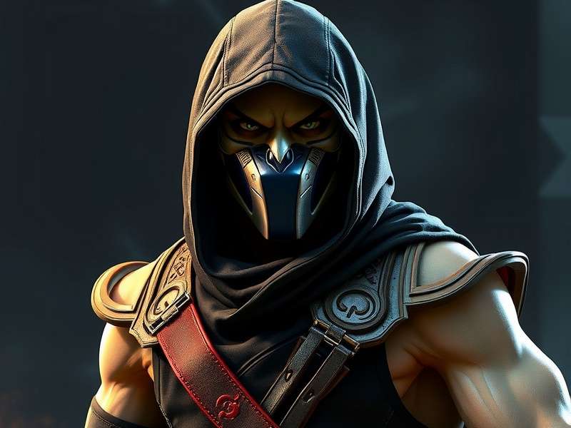 A collection of Mortal Kombat character masks and props on a table