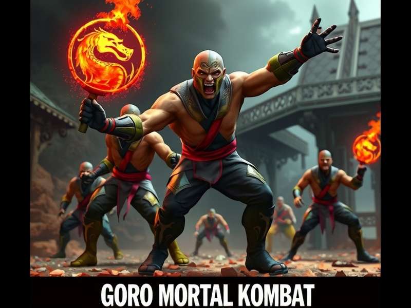 Goro Mortal Kombat character in aggressive fighting stance, showcasing his four arms and dragon-like features