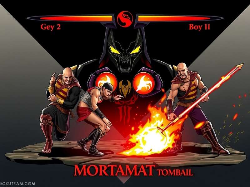 The original Mortal Kombat arcade cabinet with players gathered around