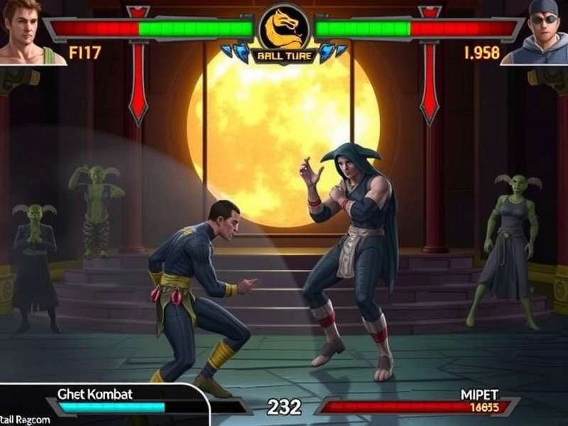 Close-up of a Mortal Kombat fight stick and buttons during intense gameplay