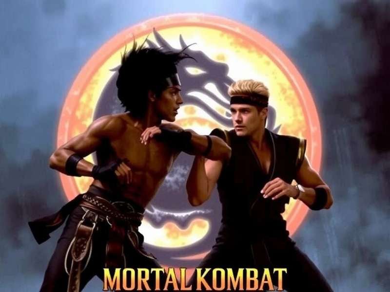 Mortal Kombat 1995 movie poster style scene with fighters