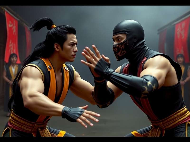 Mortal Kombat 1995 cast behind-the-scenes trivia — exclusive rare photo from the set featuring Liu Kang and Shang Tsung
